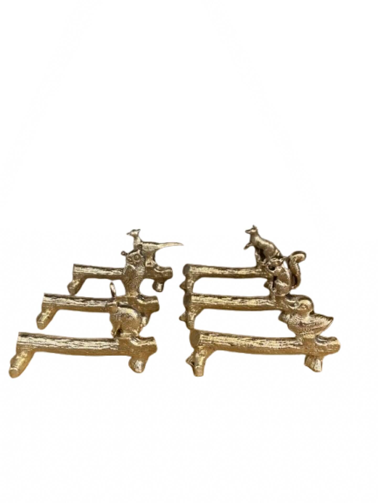 Lot de 6 porte-couteaux vintage en métal argenté – Décor animaux sur b