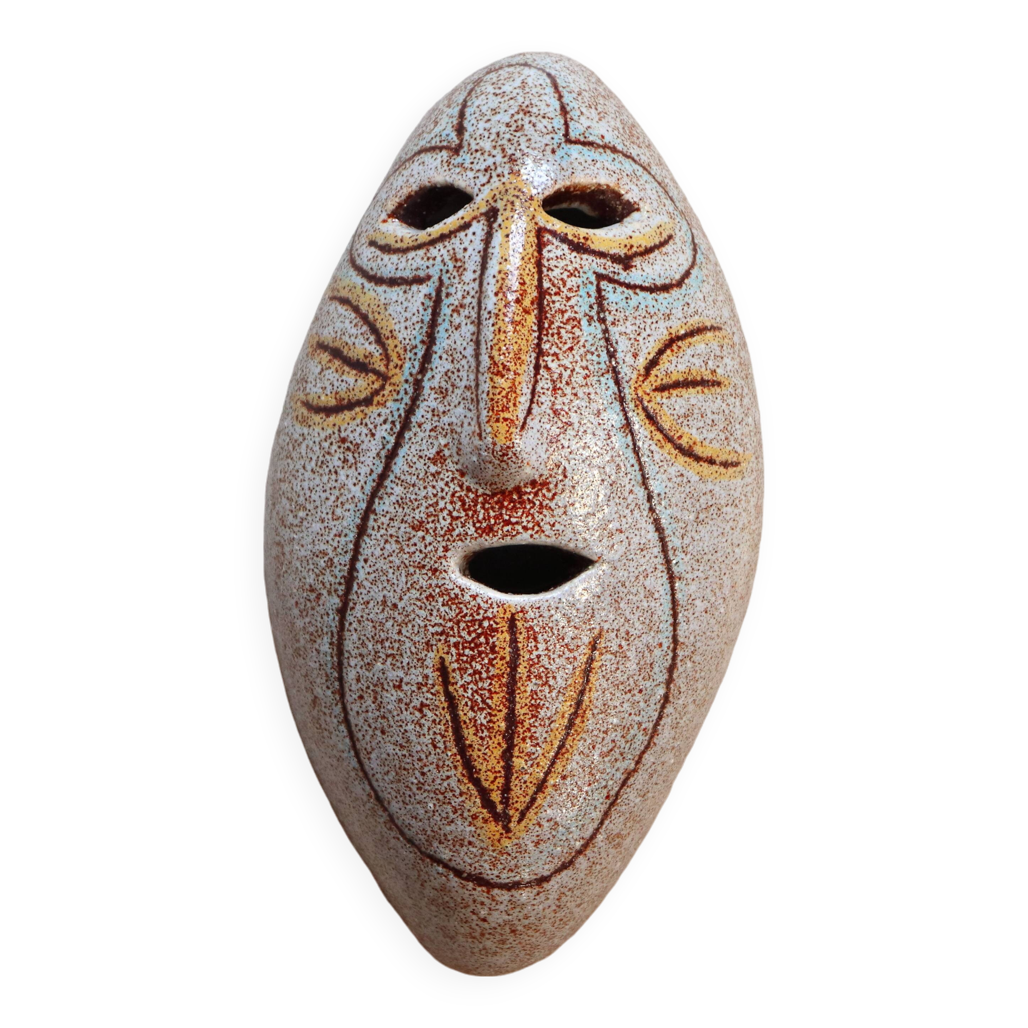 Mayan ceramic wall mask from Accolay, art brut, 1960s