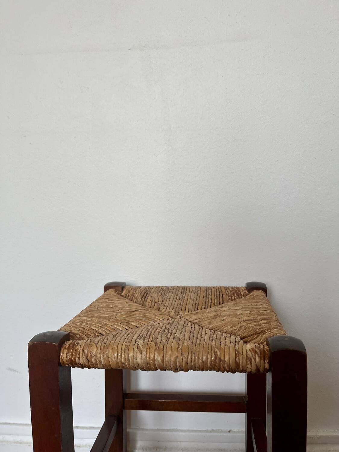 Vintage straw wood stool