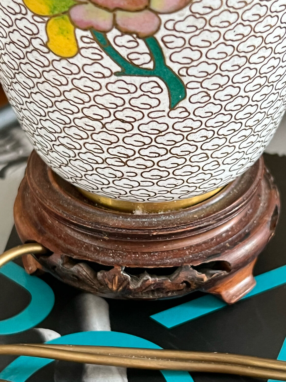 Pied de lampe ancien en émail cloisonnée