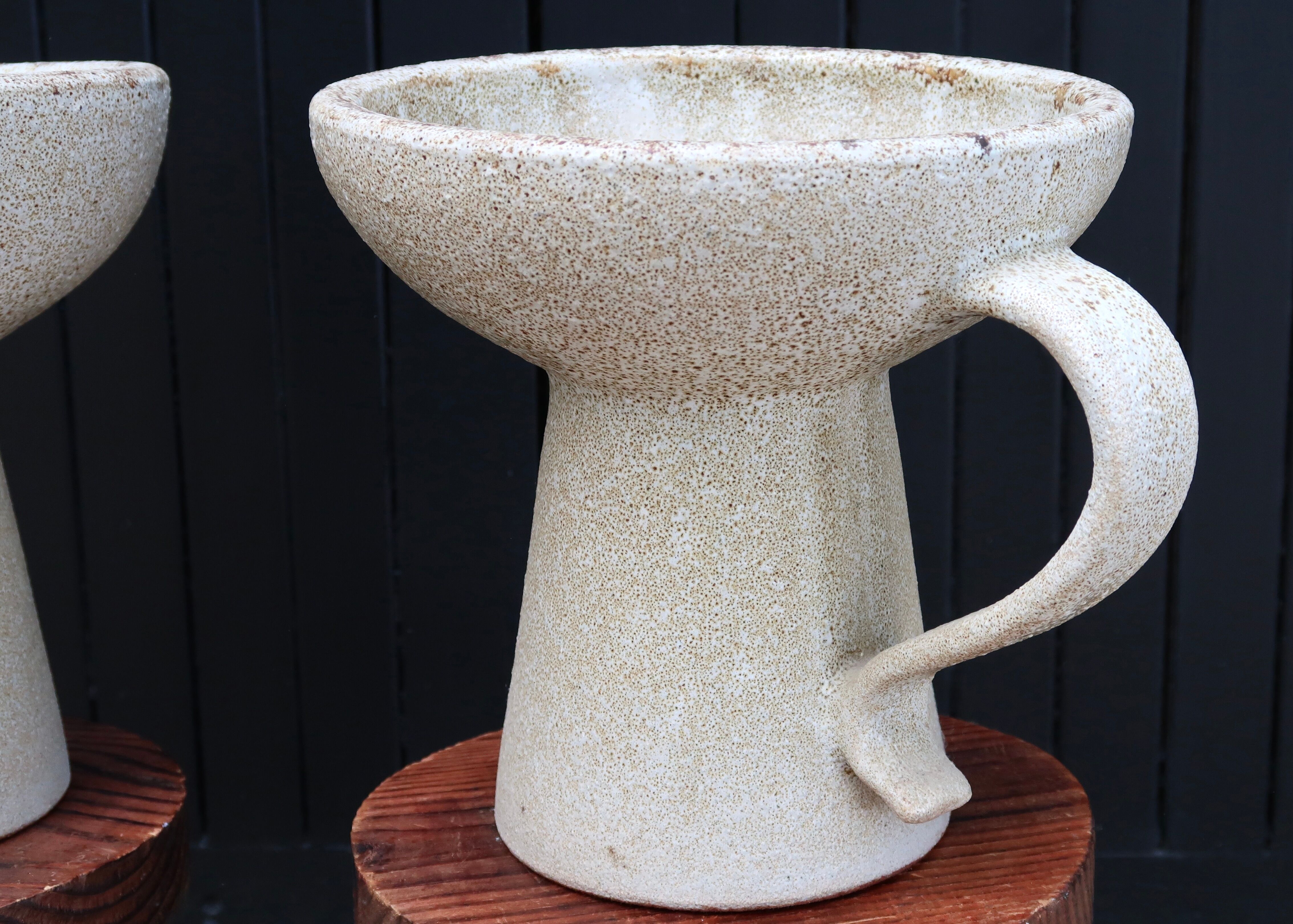 Pair of white Accolay ceramic candle holders, 60s