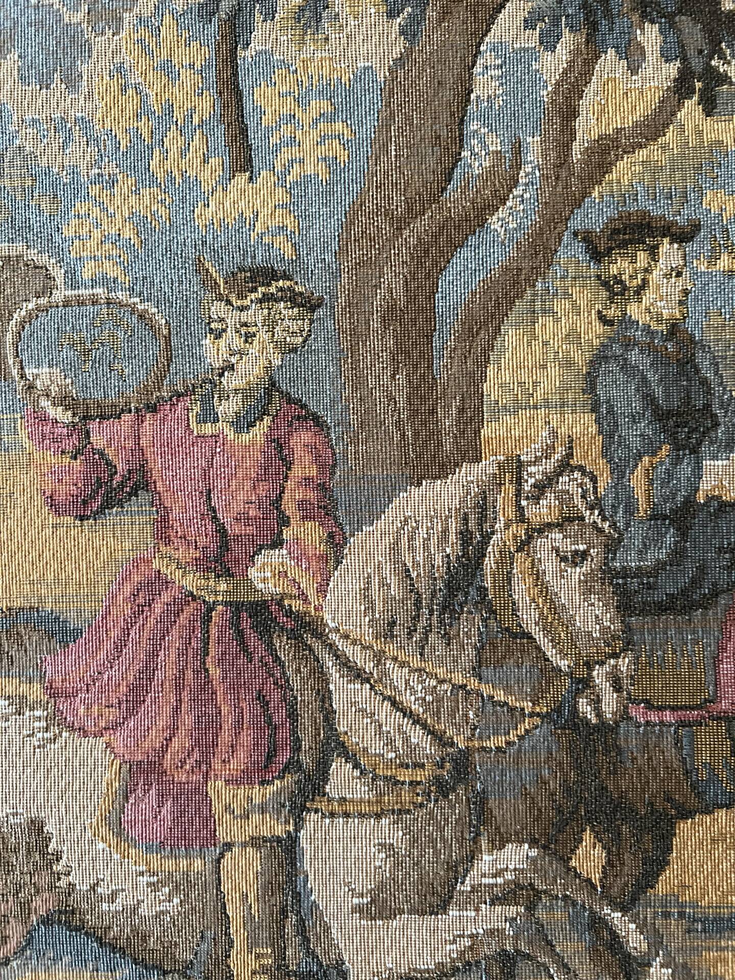 Antique wall tapestry in Aubusson style with a gilded moulded frame.