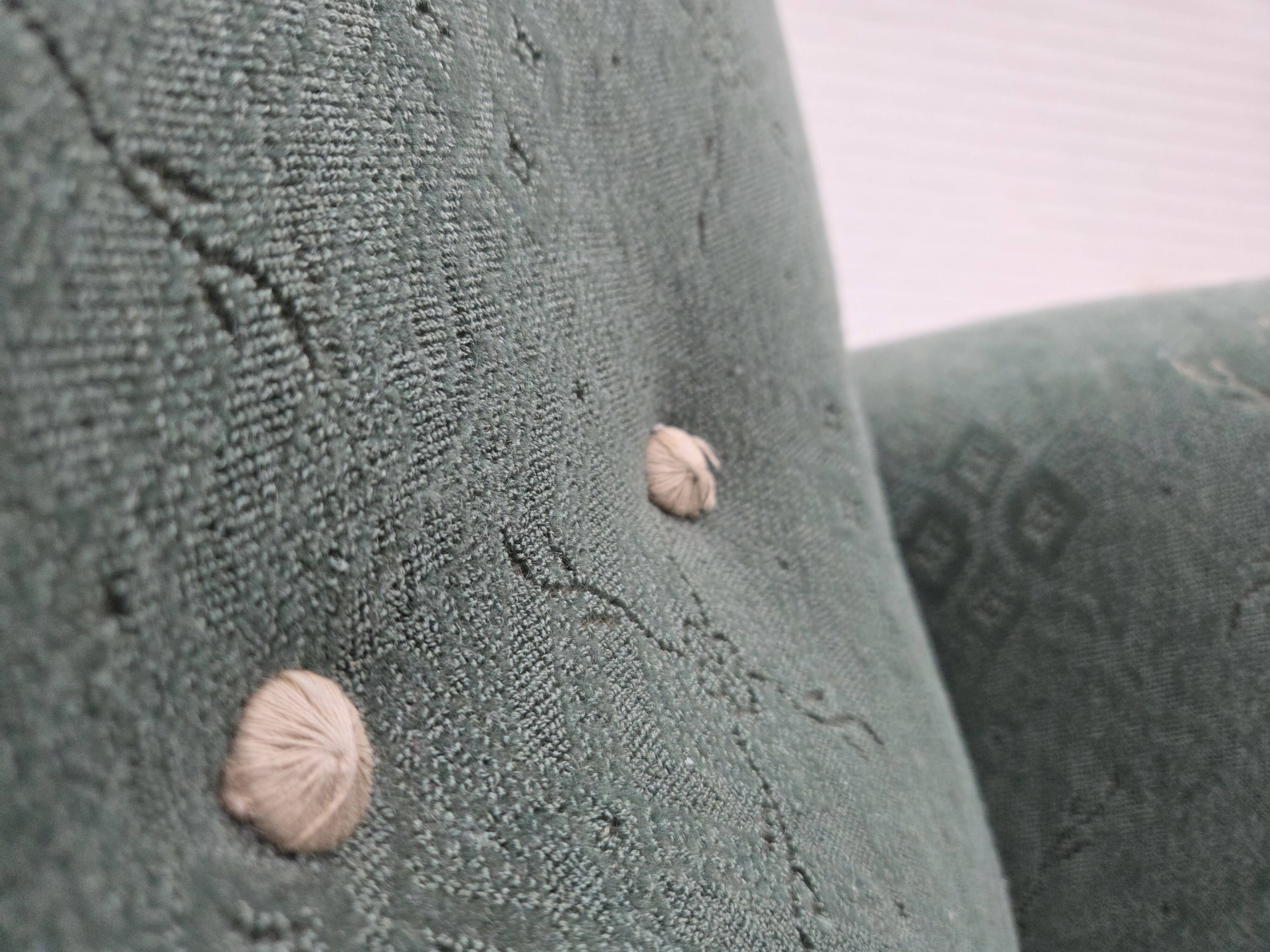 1960s, Danish armchair, light green furniture wool, oak wood legs.