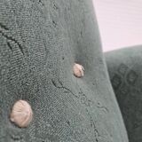 1960s, Danish armchair, light green furniture wool, oak wood legs.