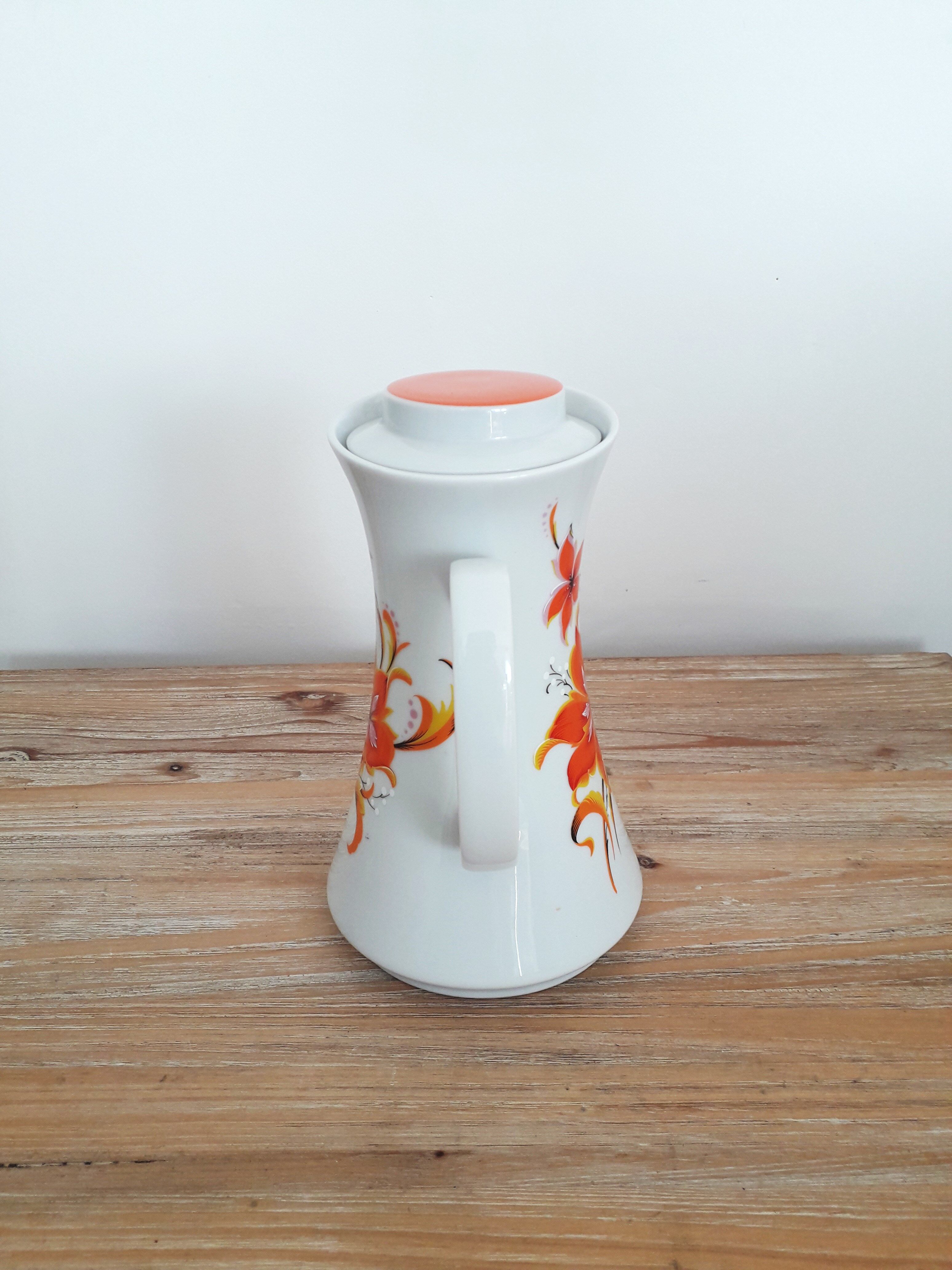 Vintage teapot / coffee maker - Bavarian porcelain - Orange flower décor - 1970