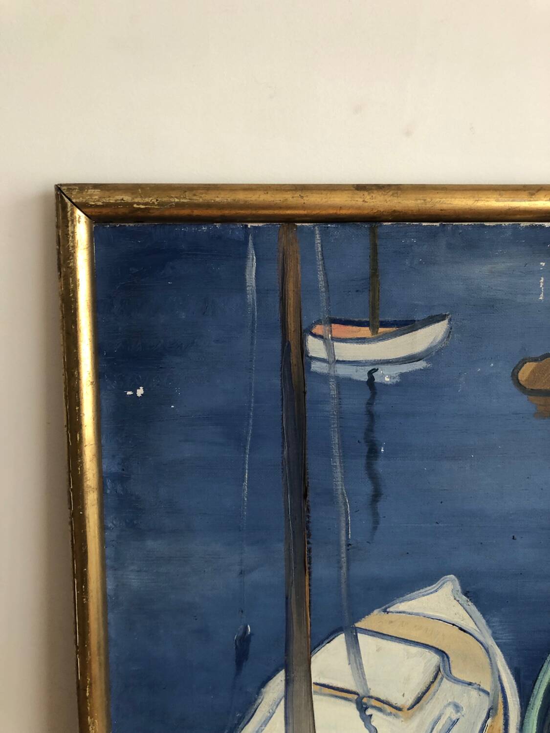Huile sur toile vue de port Mangeol