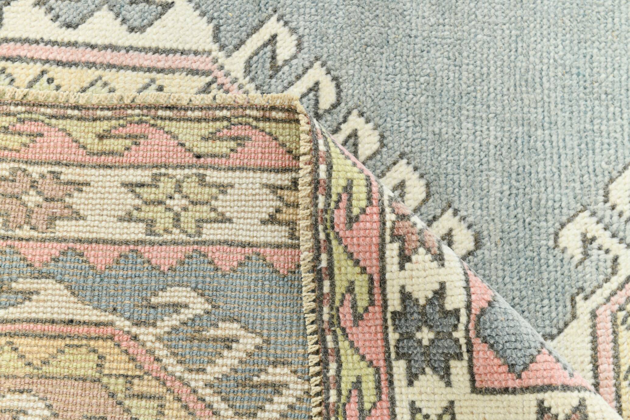 4x7 Vintage Oushak Area Rug, Beige & Grey Turkish Pattern Rug, 128x206 Cm