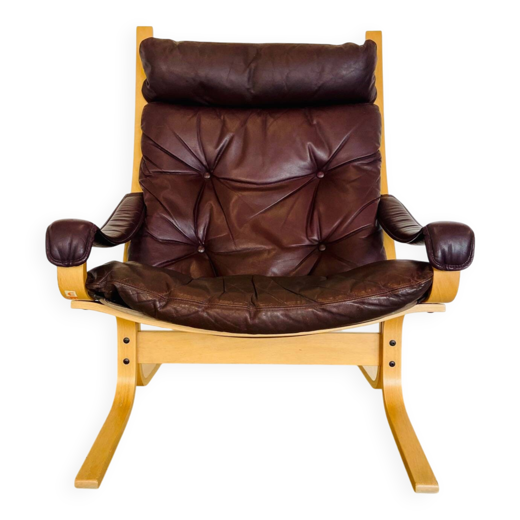 Vintage mid-century scandinavian brown leather lounge chair by ingmar relli