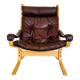 Vintage mid-century scandinavian brown leather lounge chair by ingmar relli