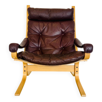 Fauteuil lounge scandinave vintage en cuir marron du milieu du siècle par ingmar relli