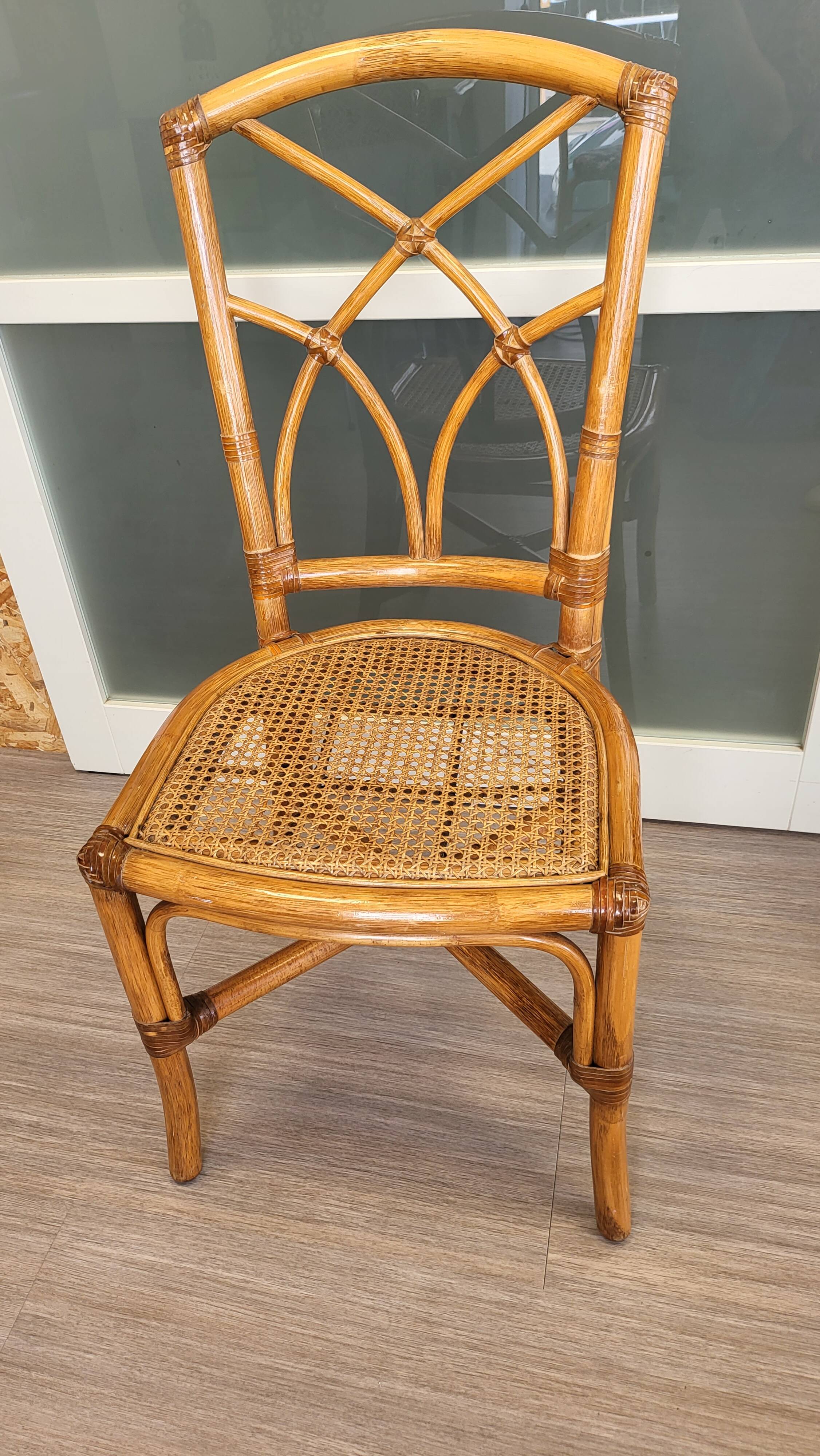 Bamboo and leather chair - 1960s - vintage - mid-century