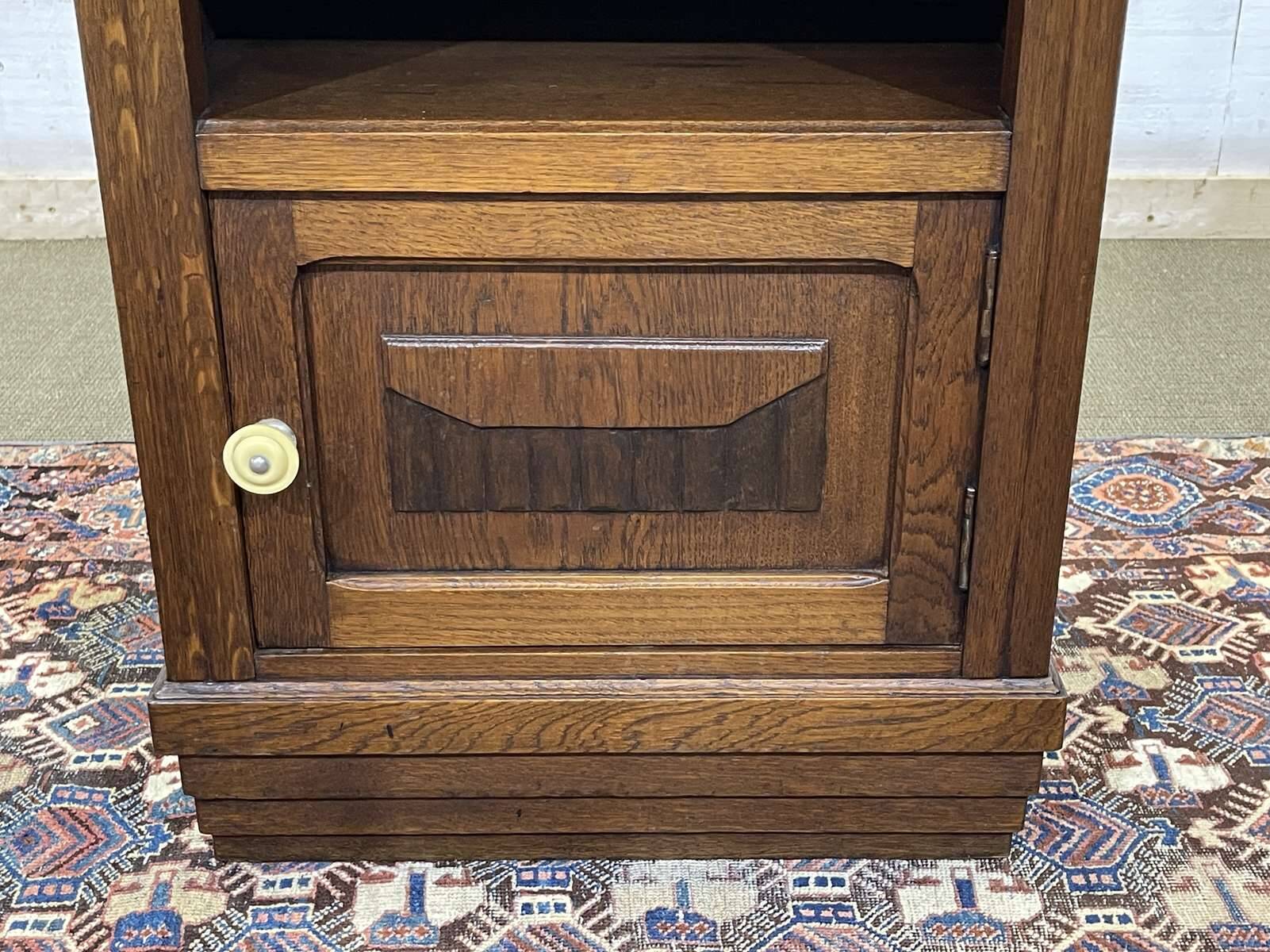 1930s Art Deco oak and marble top bedside table
