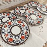 Set of 6 Japanese dessert plates with red, midnight blue and gold decor