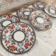 Set of 6 Japanese dessert plates with red, midnight blue and gold decor