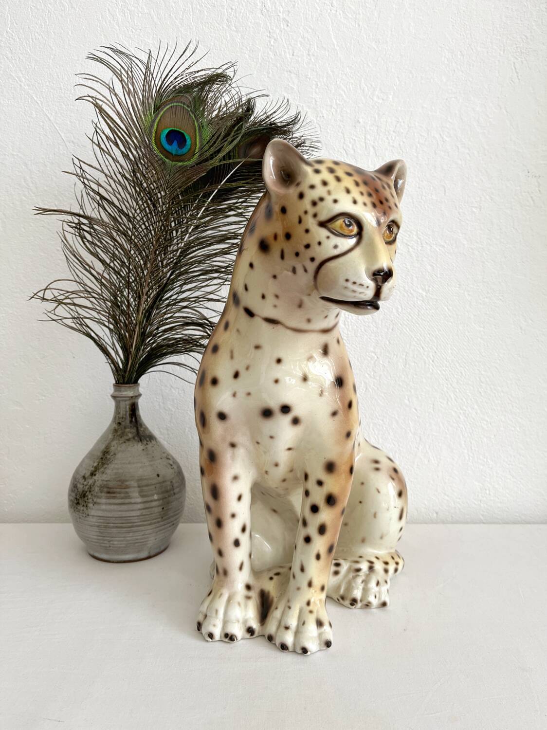 Vintage Italian ceramic leopard statue