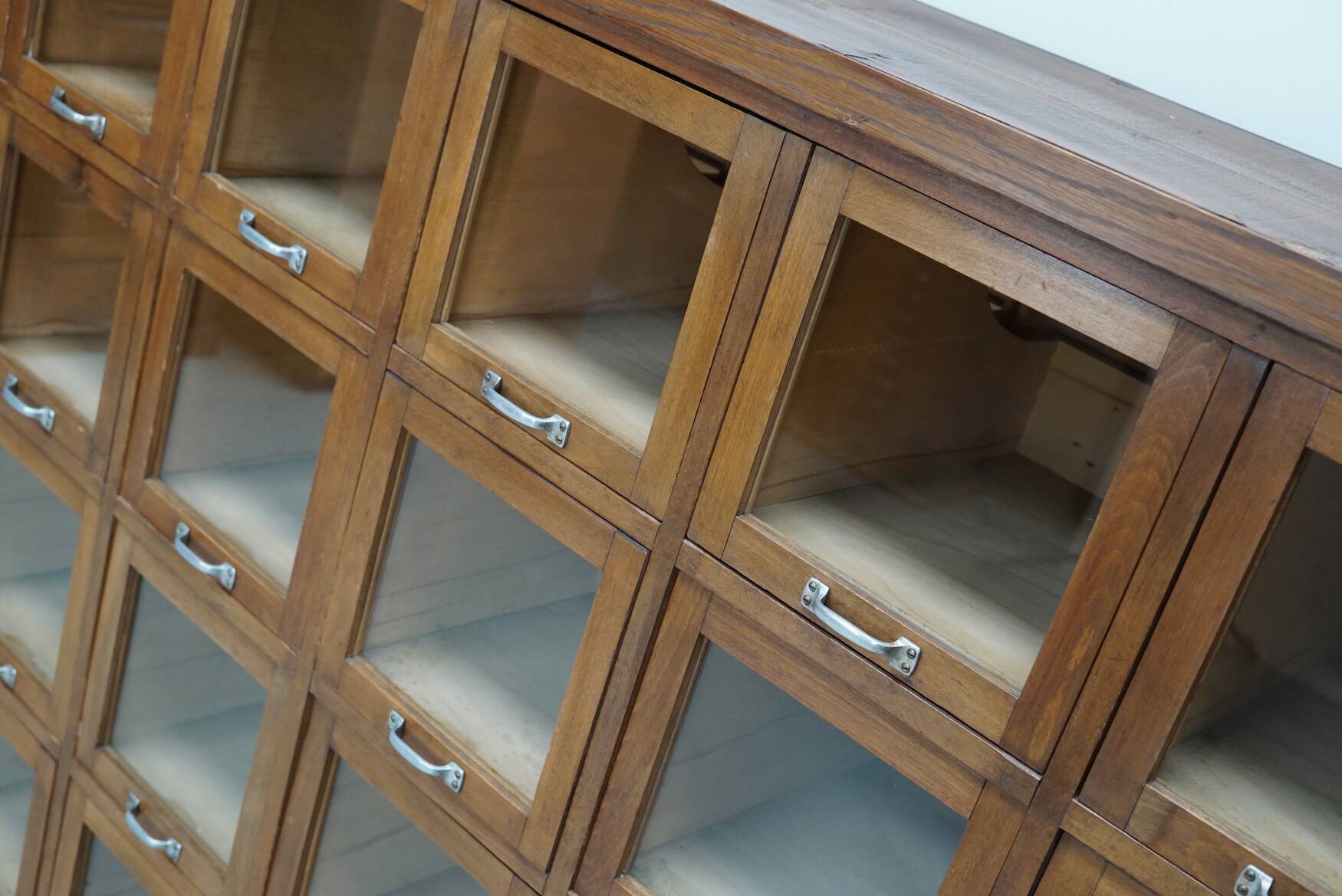 Vintage Large German Beech Haberdashery Shop Cabinet / Vitrine, 1950s