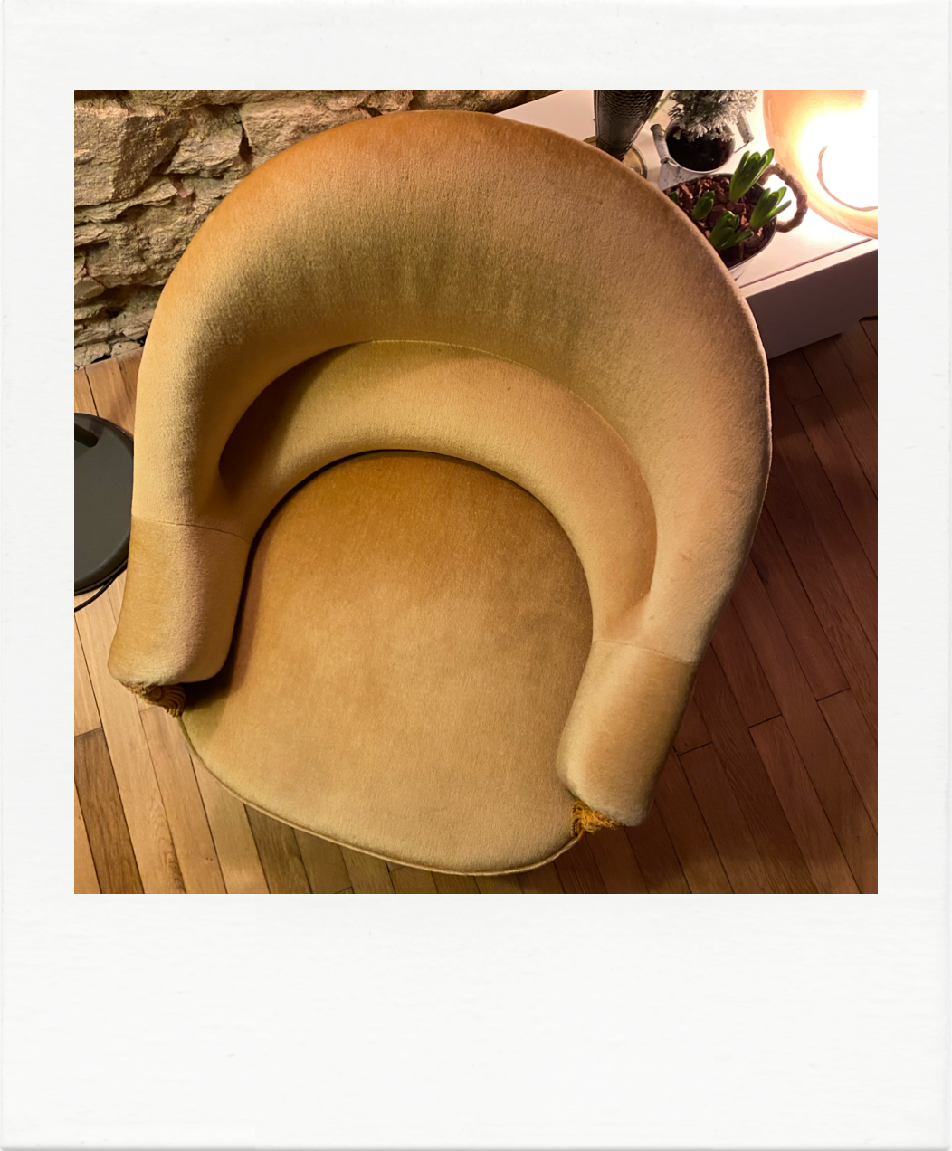 Mustard yellow velvet toad chair, excellent condition
