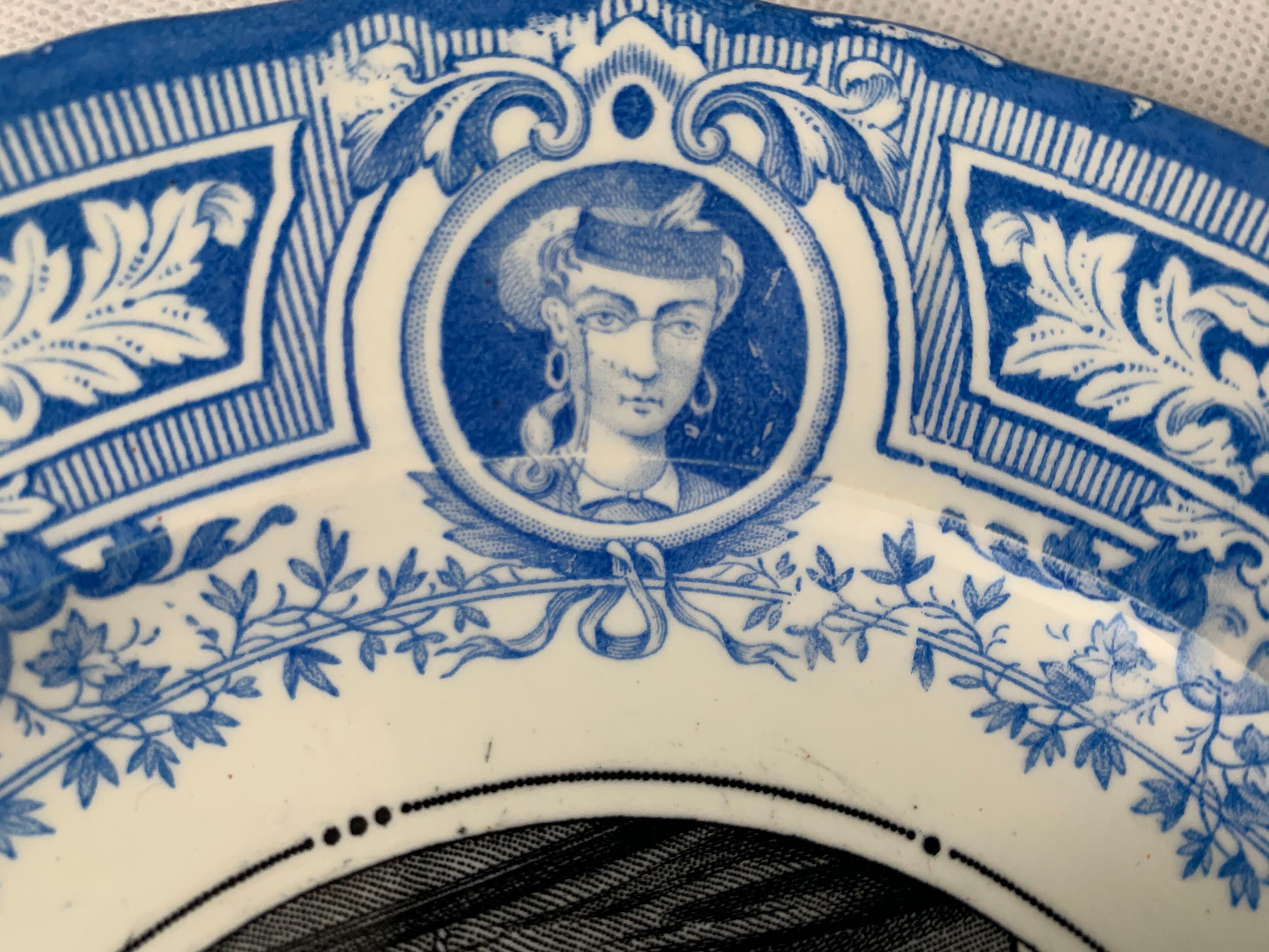 4 antique blue and black dessert plates Jules Vieillard Bordeaux 19th century