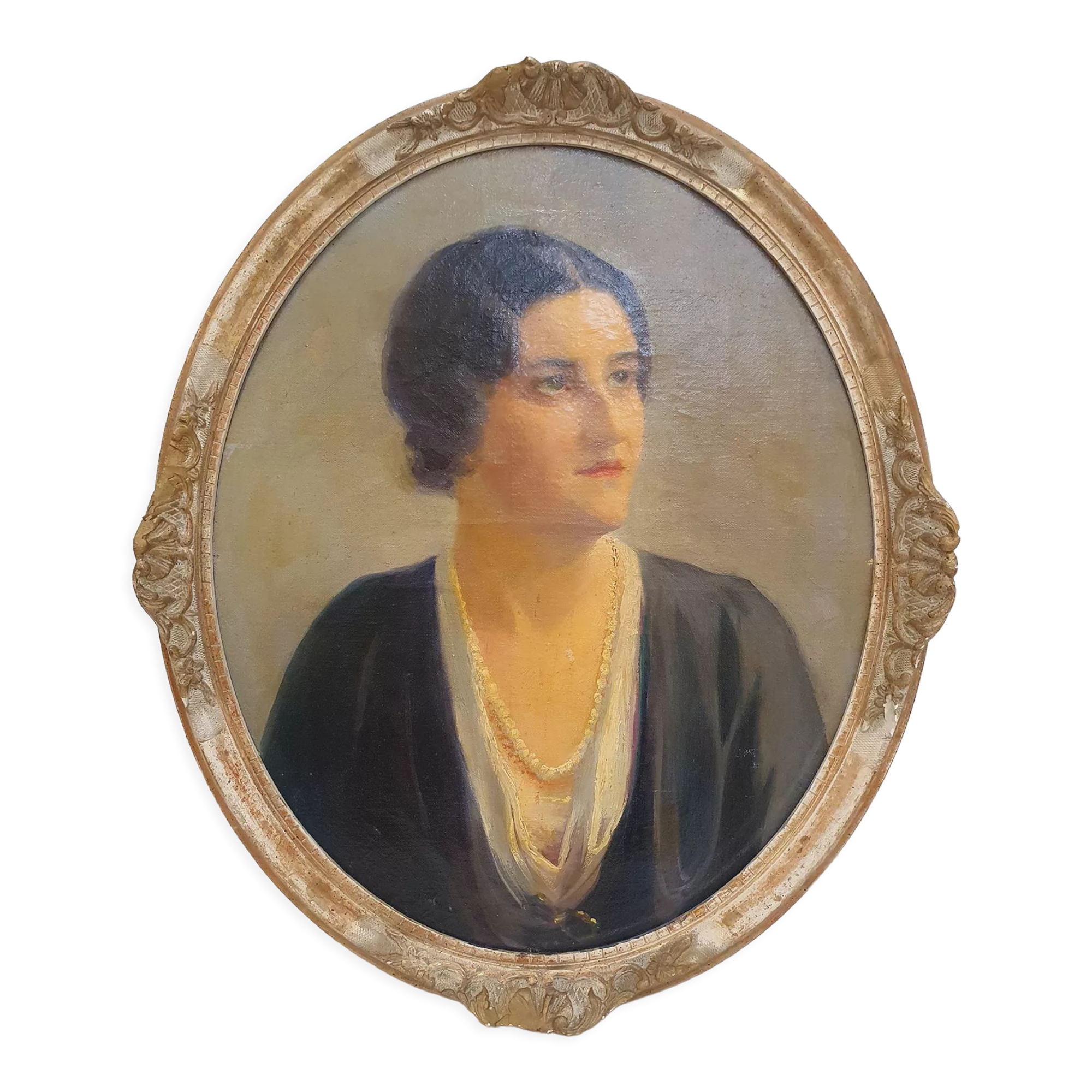 Oil portrait on canvas carved wooden frame