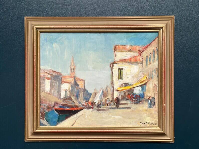 Swedish Oil on  panel - "Venice II" by Knut Norman - Vintage- 51 × 43 cm