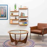 1960s teak wall shelf, manufacturer WHB, eight shelves