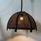 Vintage rattan and webbing hanging lamp 1970s retro