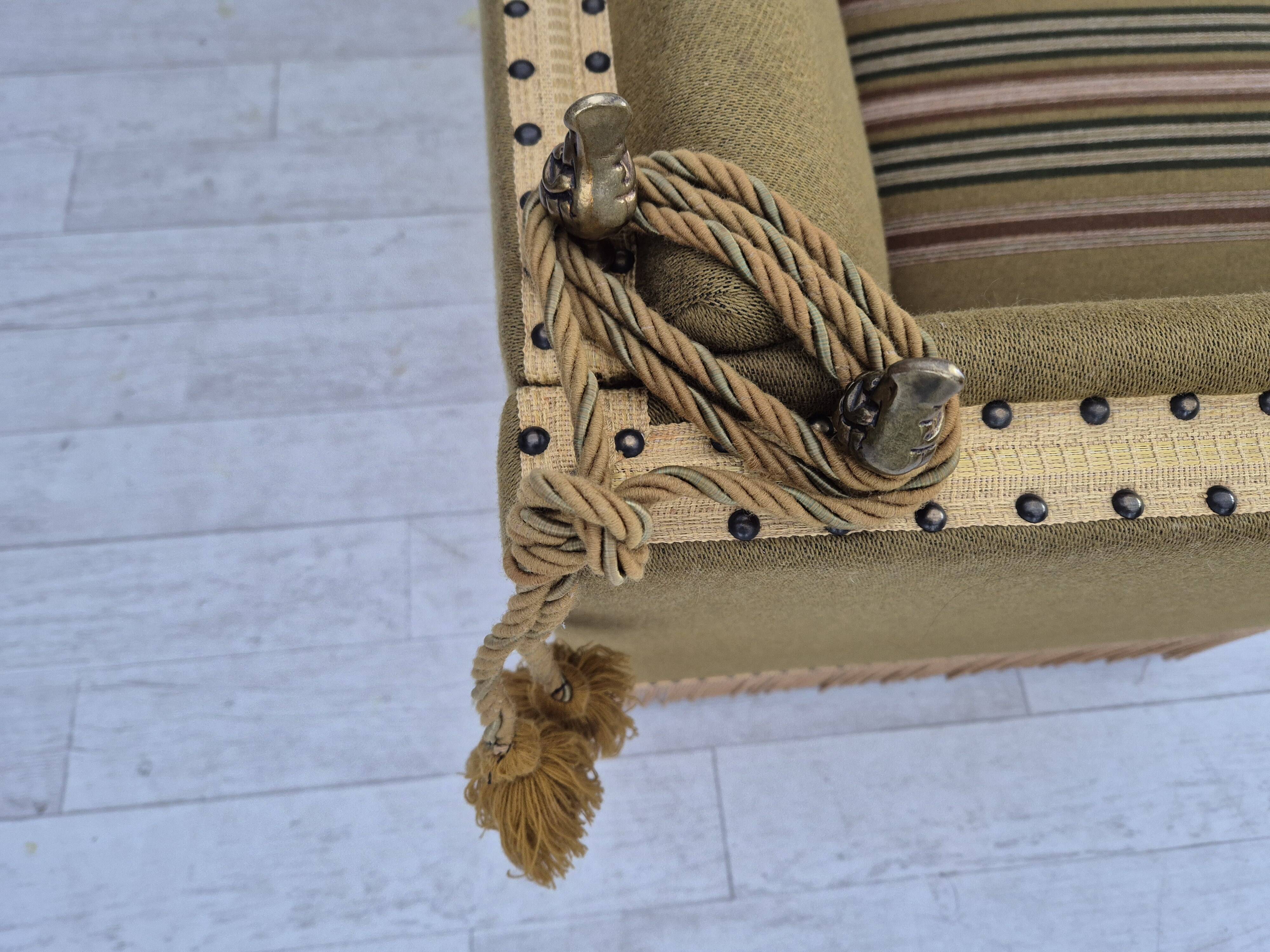 1960s, Danish velour 2 seater drop arm sofa, wool, original condition.