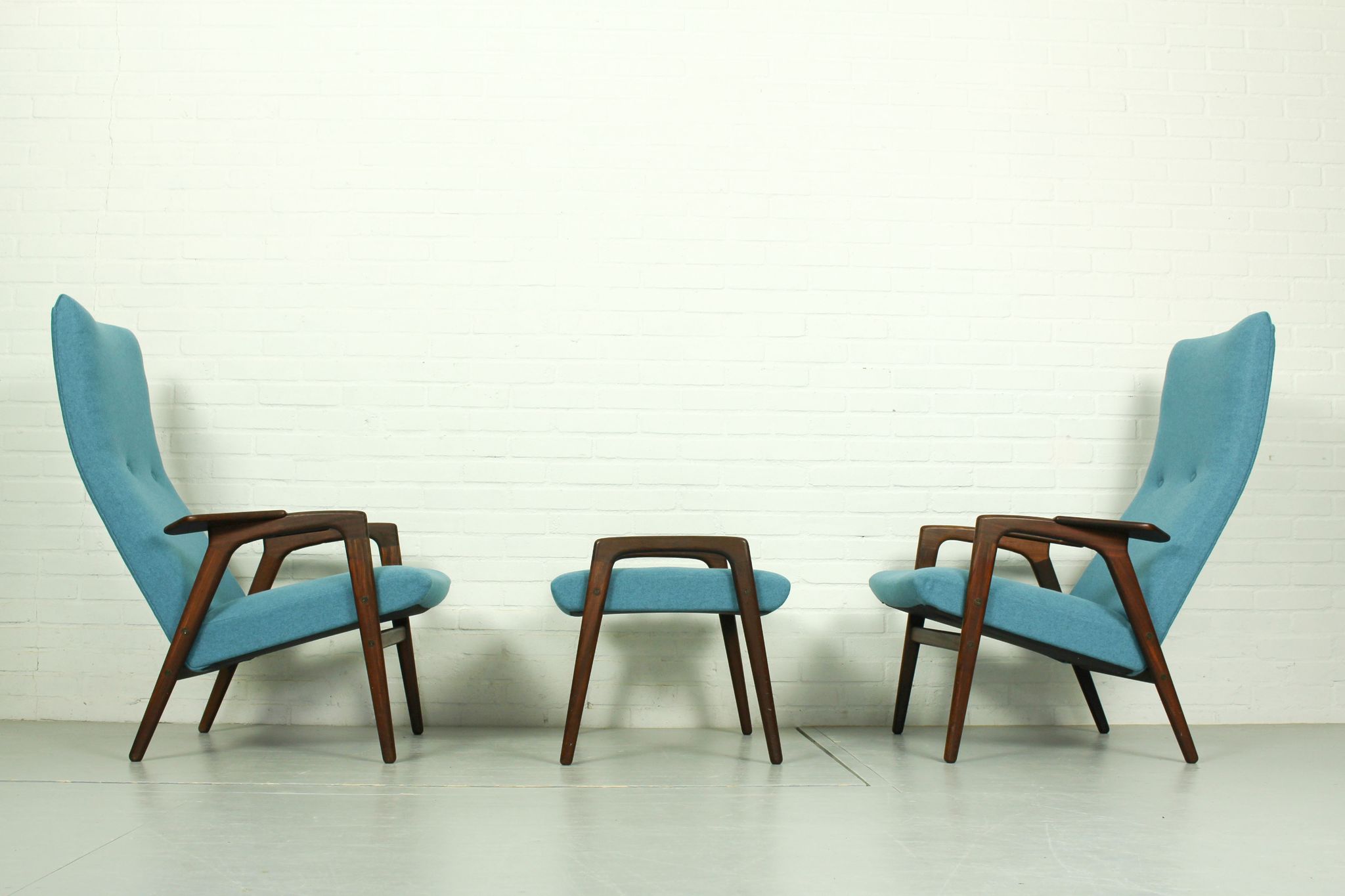 Set of 2 Danish Lounge Chairs with matching Ottoman by Yngve Ekström for Pastoe, 1960s