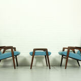 Ensemble de 2 fauteuils avec pouf assorti par Yngve Ekström pour Pastoe, années 1960