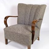 Set Of Two Armchairs In Floral Fabric & Dark Polished Wood, Danish Design From 1960s