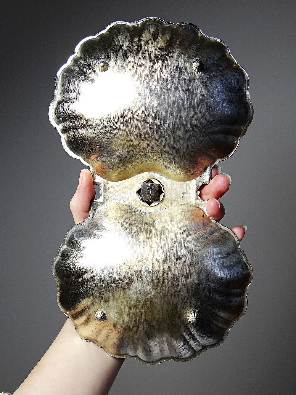 Vintage 50-70 light gold metal double shell server