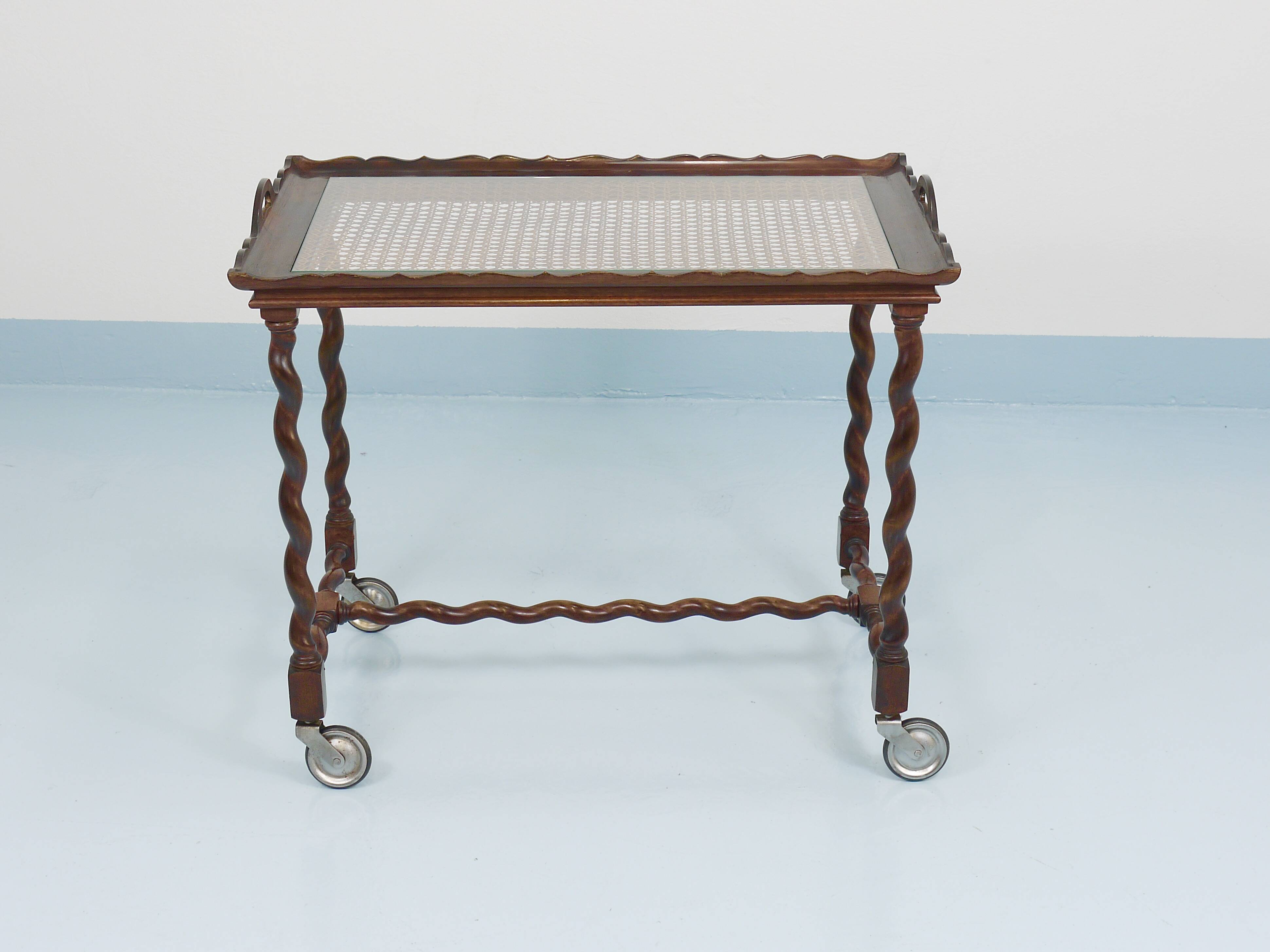 Antique Neo-Baroque Italian Barley Twist Bar Cart Serving Trolley, 1920s