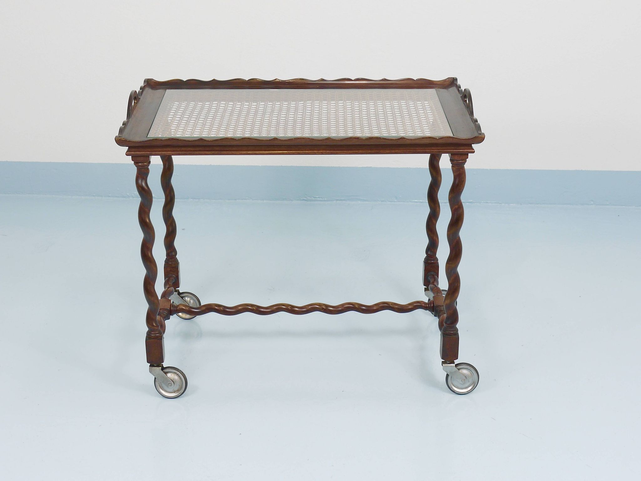 Antique Neo-Baroque Italian Barley Twist Bar Cart Serving Trolley, 1920s