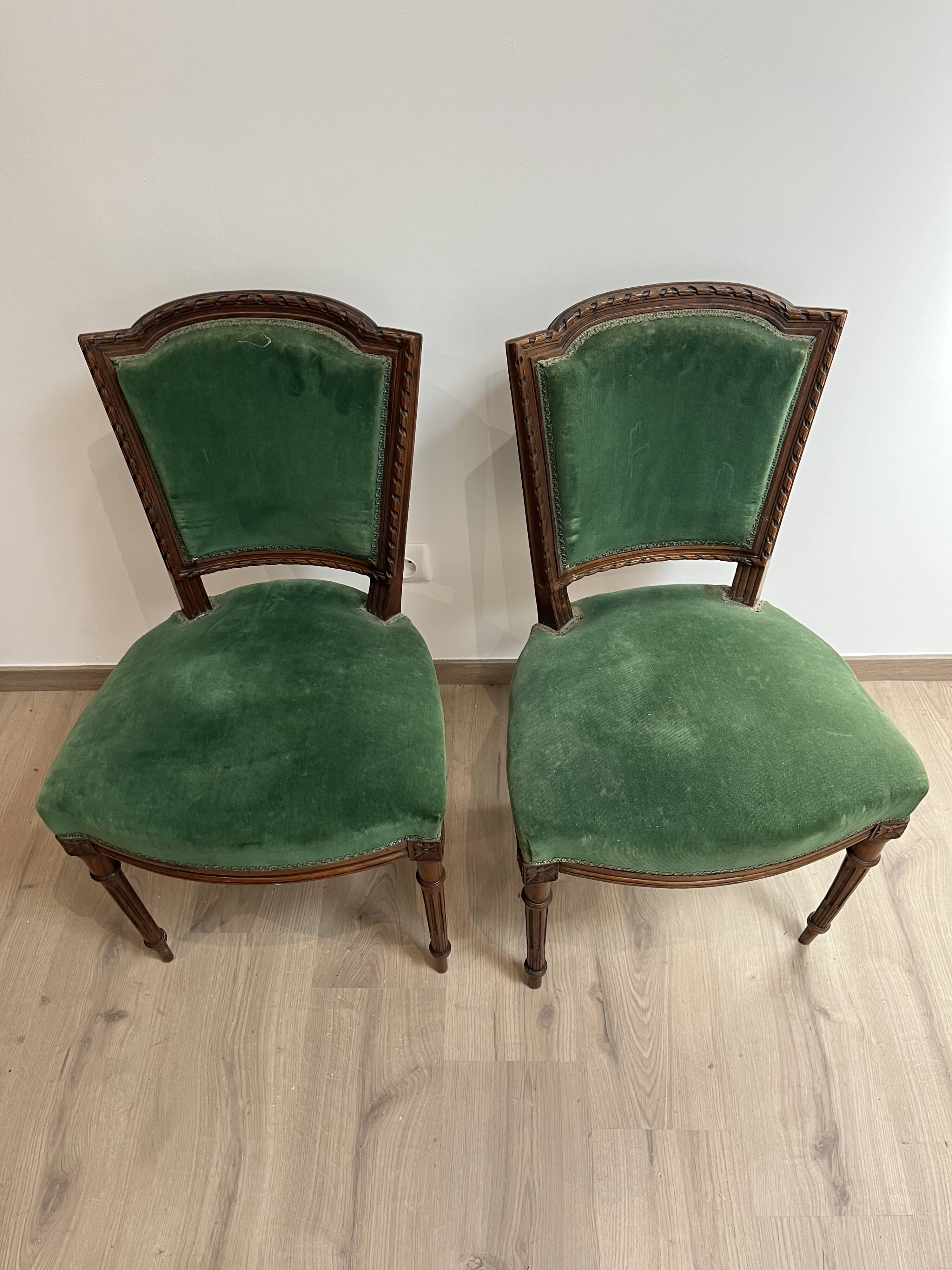 Pair of chair louis xvi period wood green trim