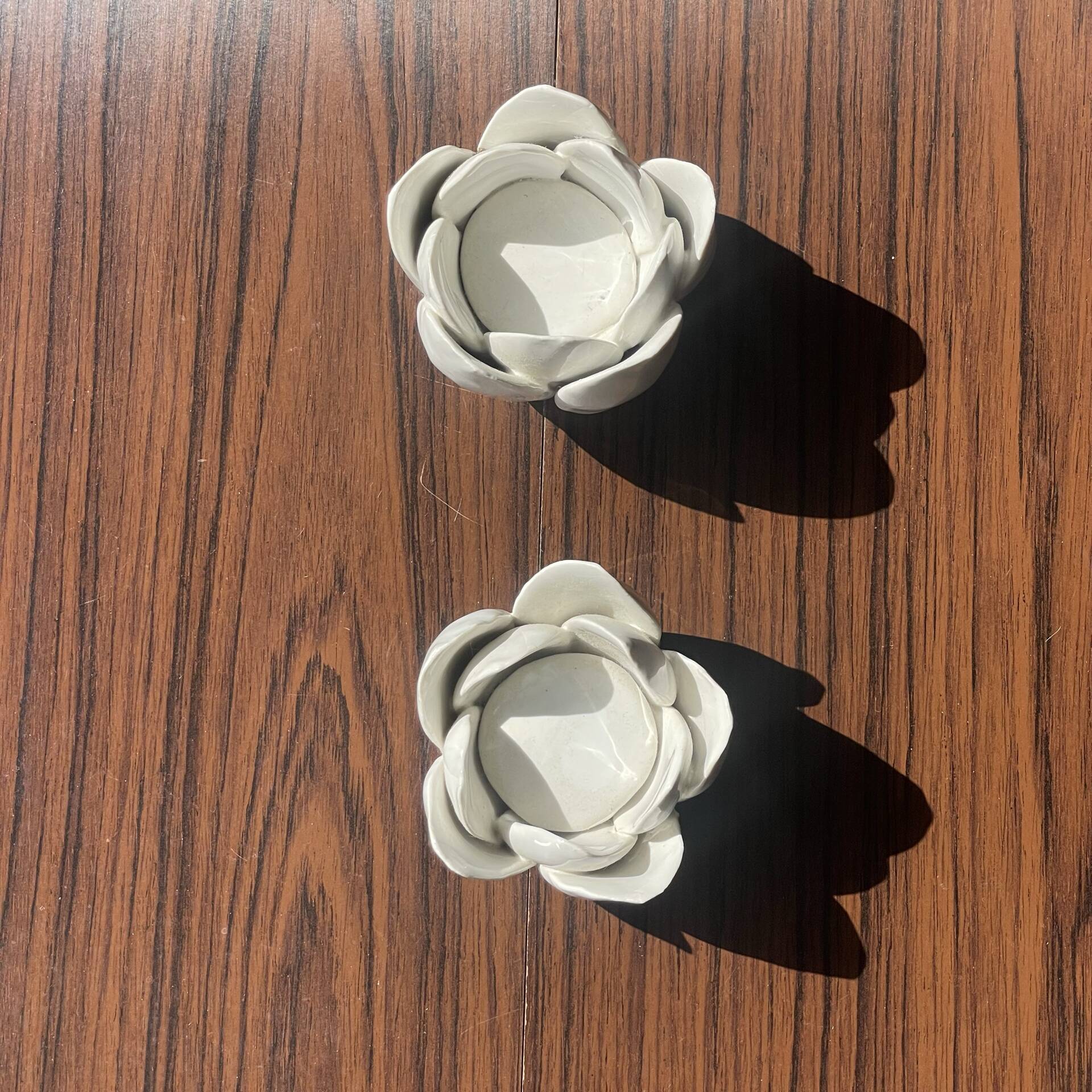 Pair of ceramic flower candle holders handcrafted