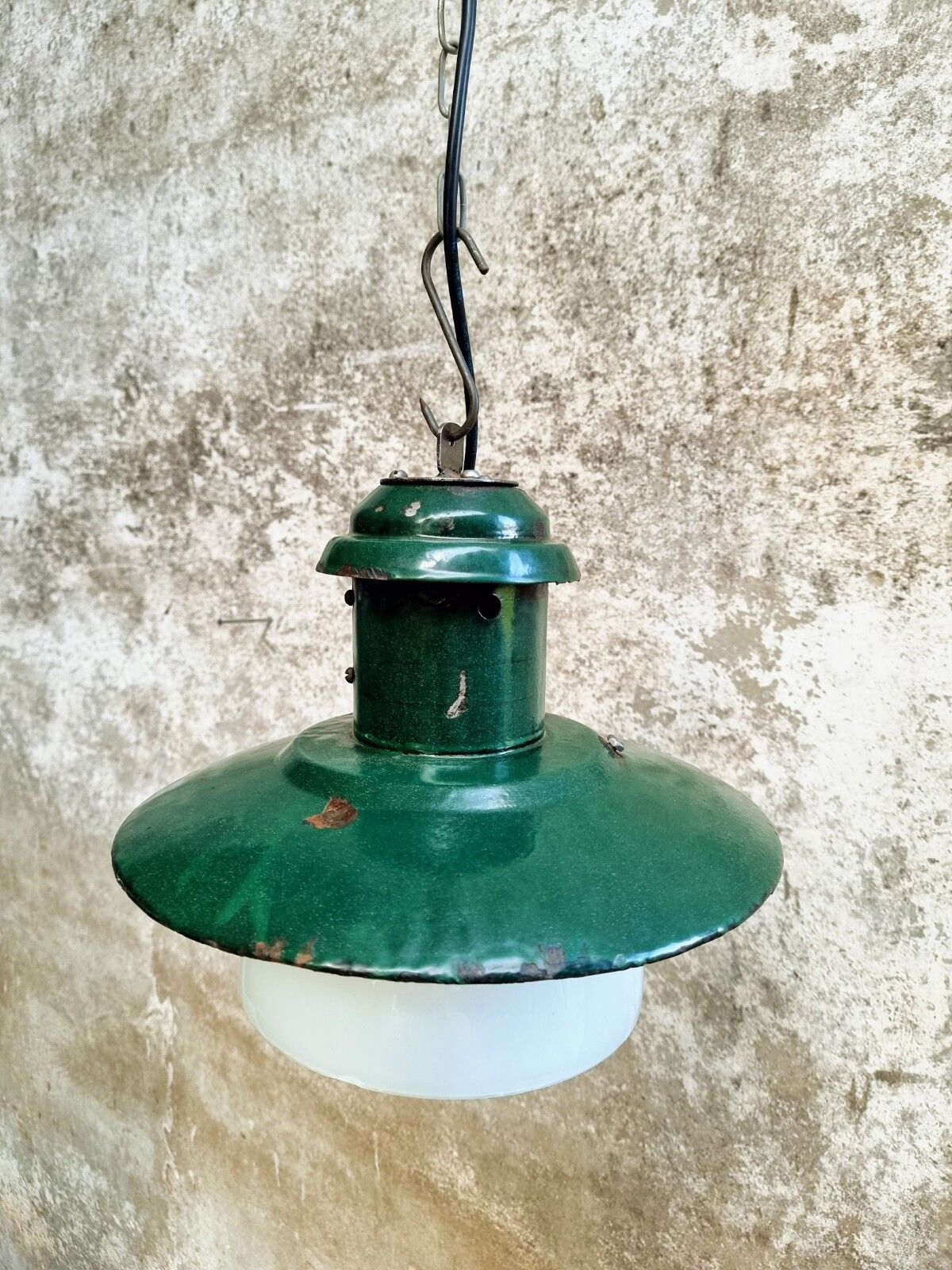 Vintage street lamp green enamel with glass
