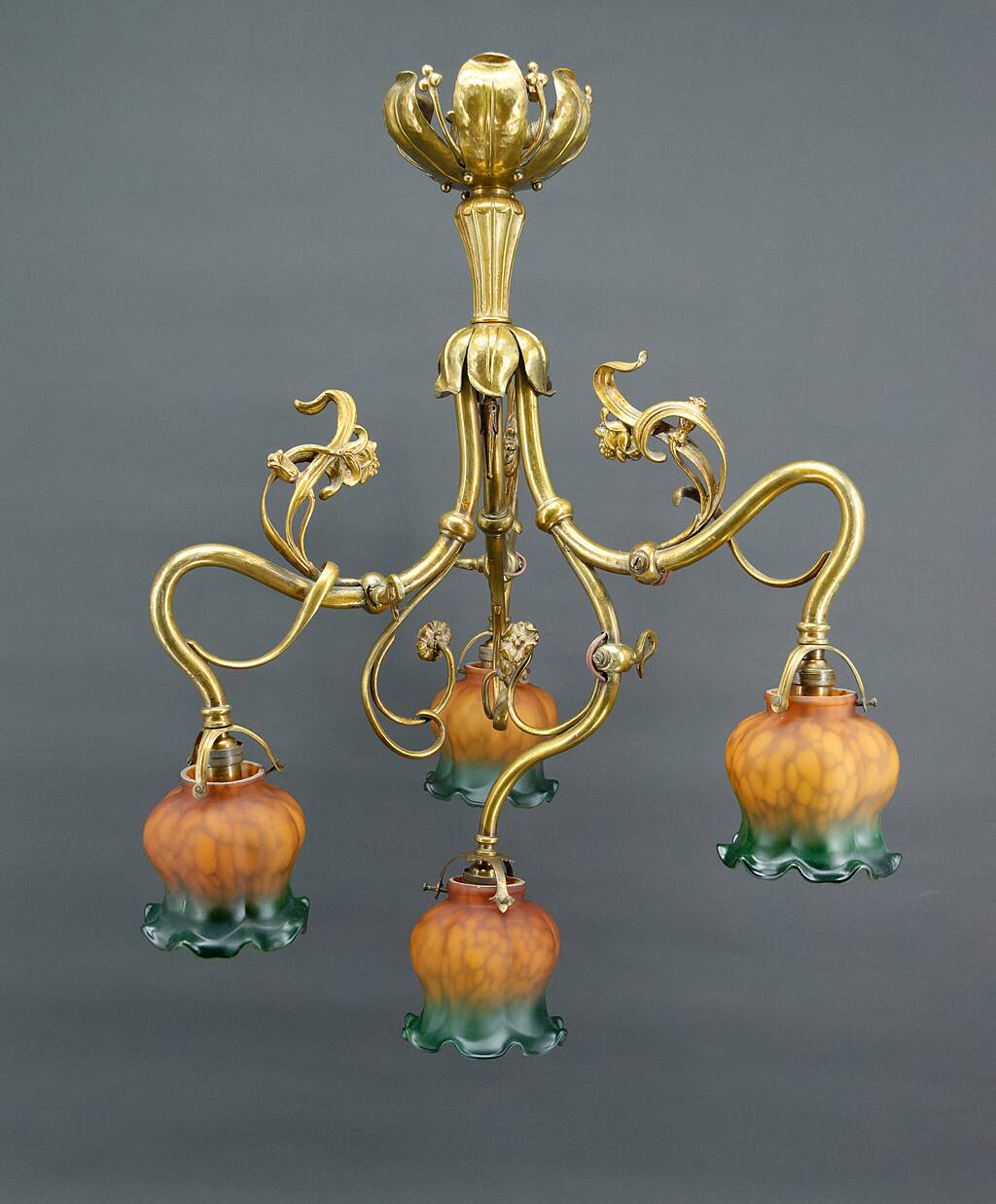 Art nouveau chandelier in gilt bronze, france, circa 1890