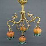 Art nouveau chandelier in gilt bronze, france, circa 1890