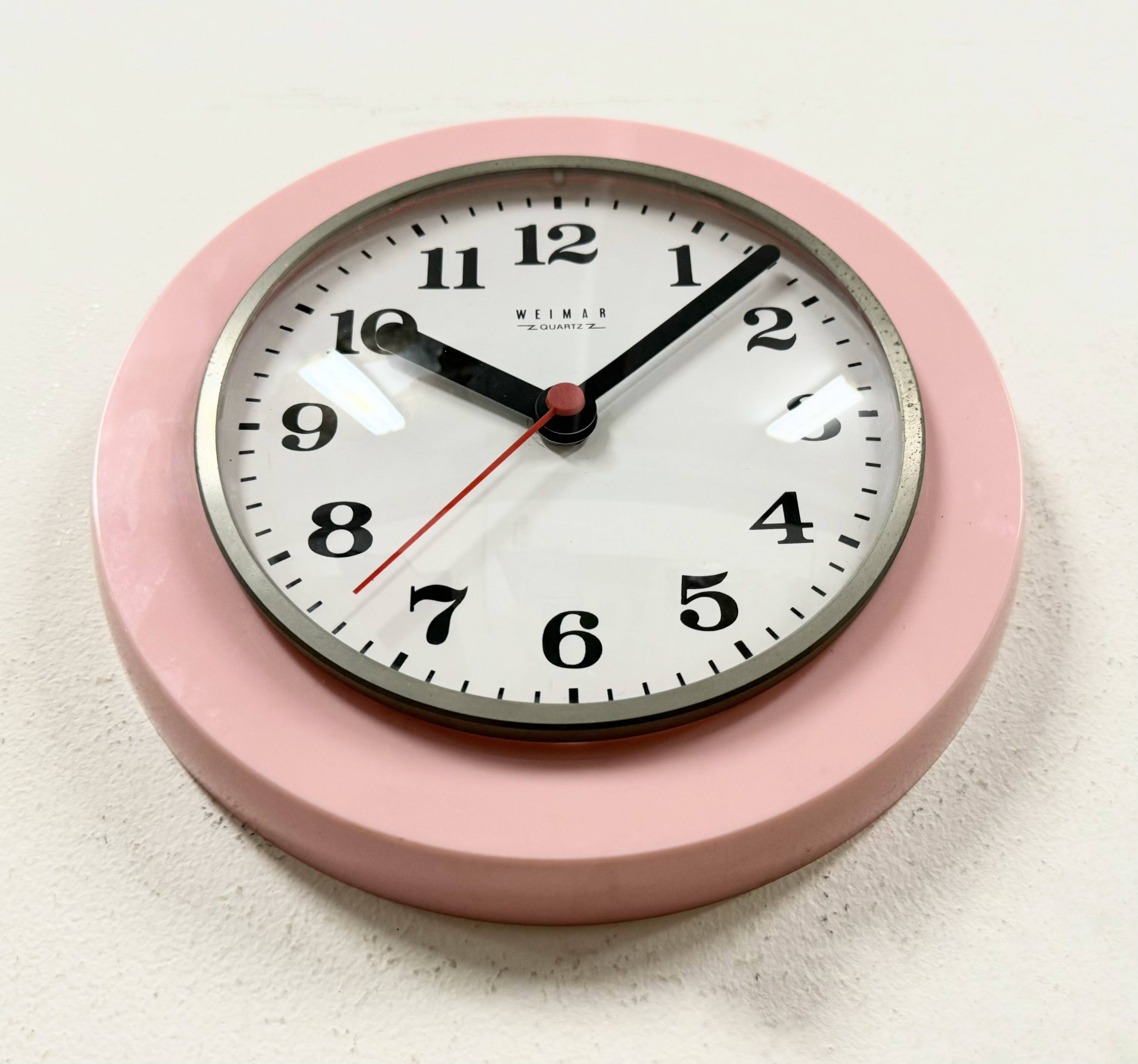 Vintage Pink East German Bakelite Wall Clock from Weimar, 1980s