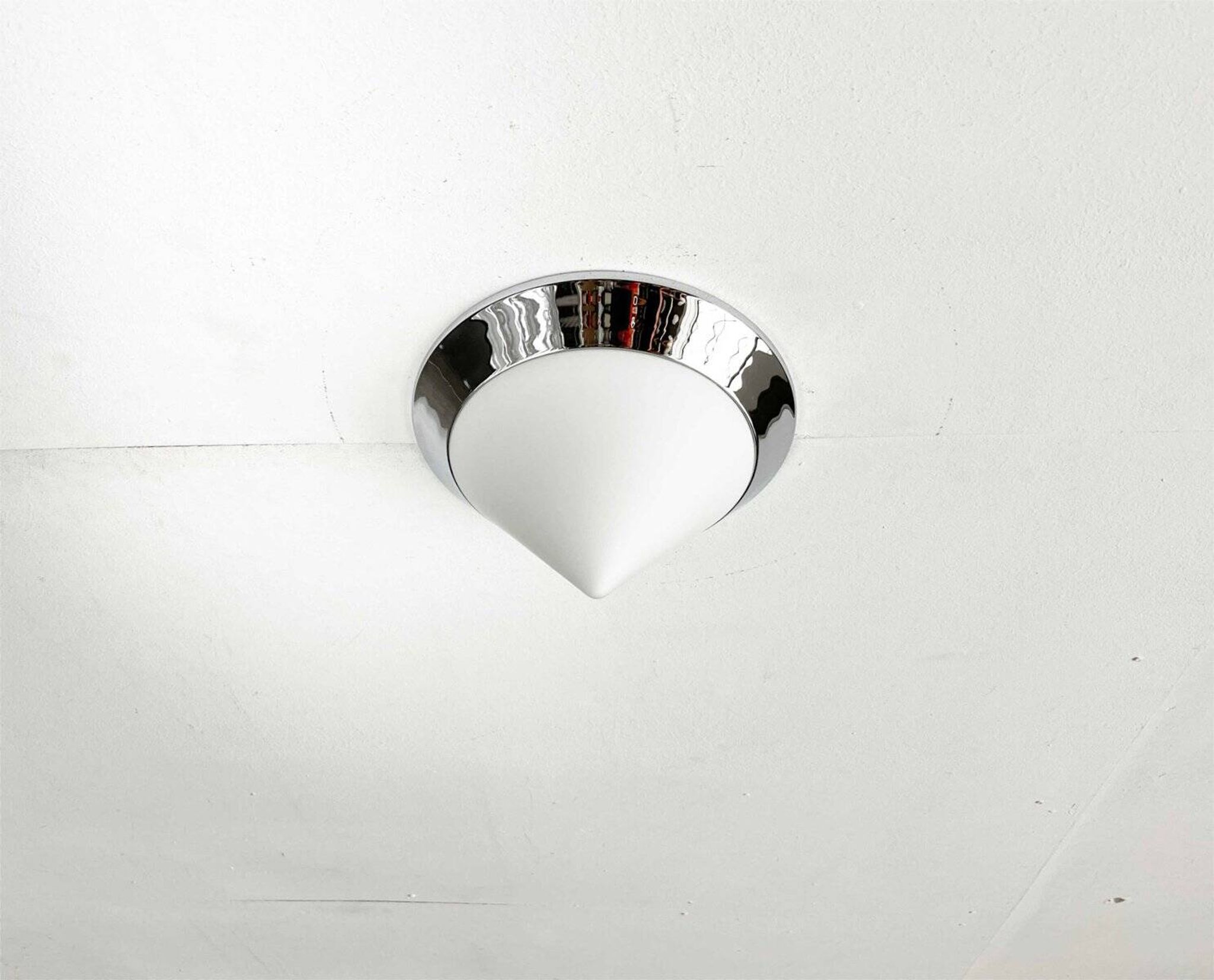 Vintage conical glass and chrome ceiling lamp, 1980s