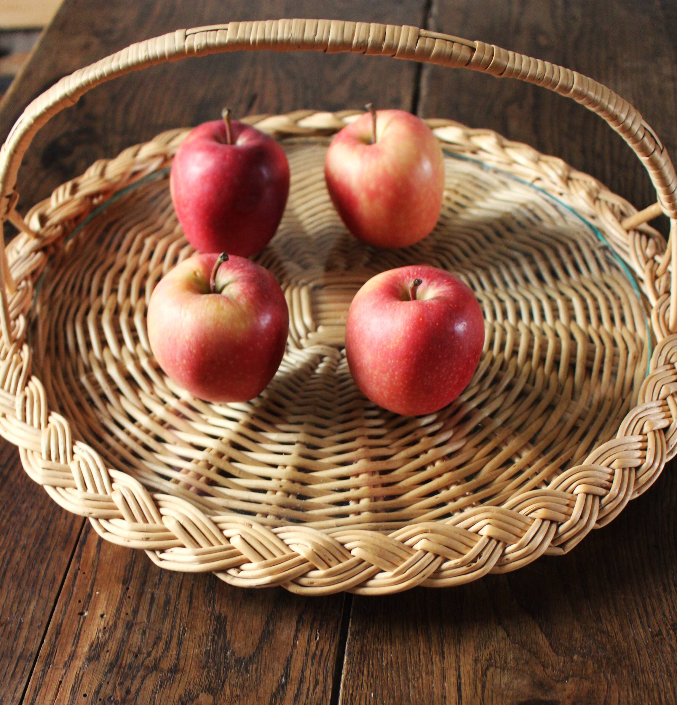 Round wicker and glass tray Anse Vannerie Vintage