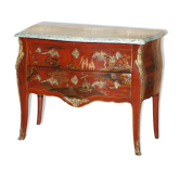 Commode Bombe Chinoiserie en Chêne, Marbre et Bois Doré