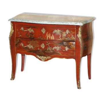 Chinoiserie Bombé Commode in Oak, Marble and Gilded Wood