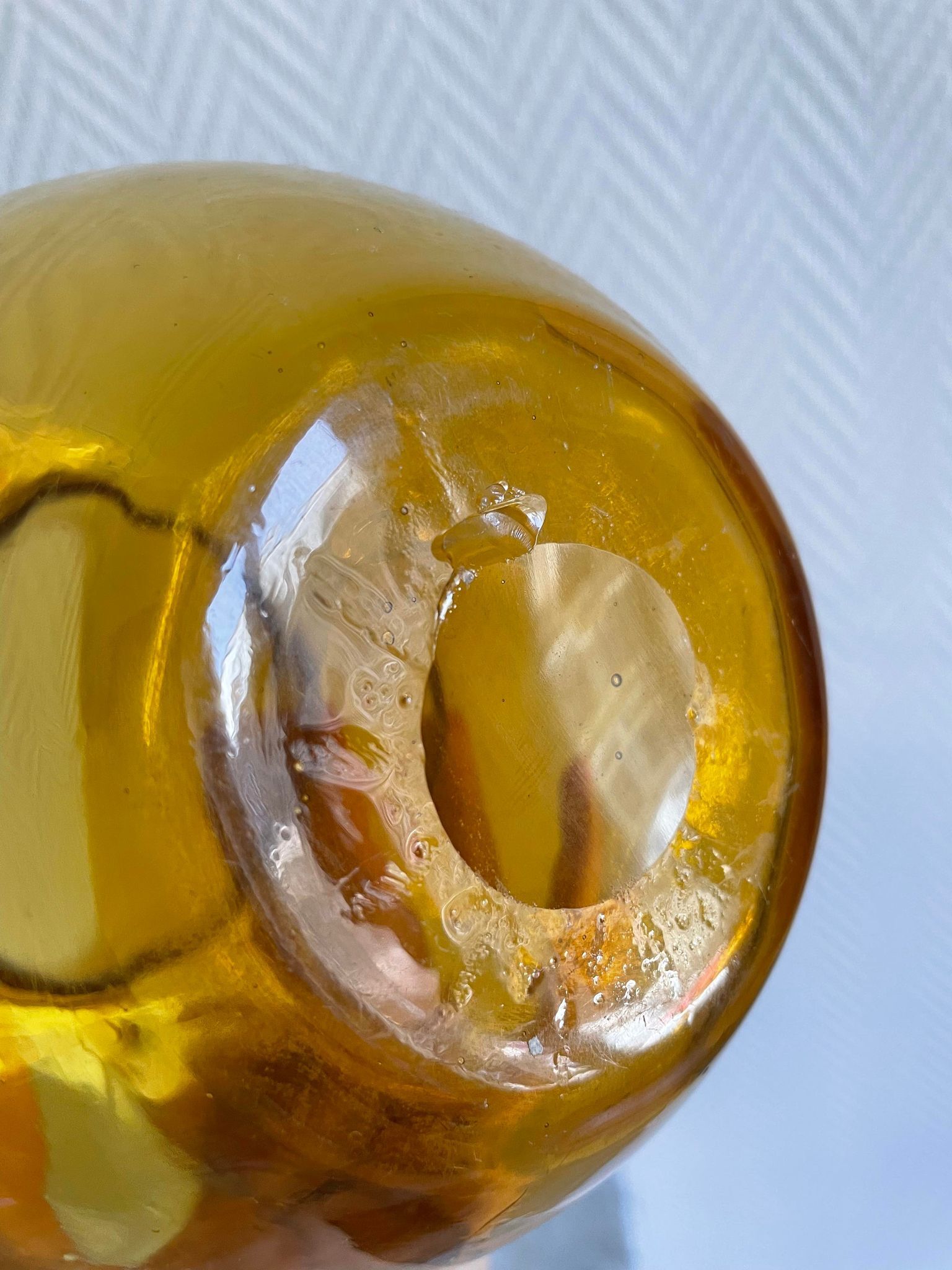 Ochre yellow blown glass decanter