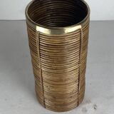 Pencil reed rattan and brass umbrella stand. or basket, Italy