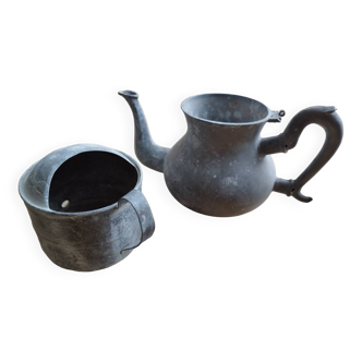 Vintage aluminum teapot and cup