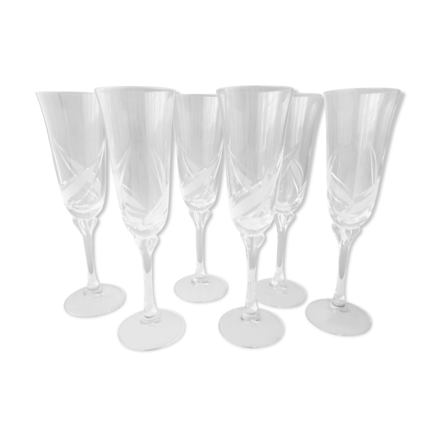 Set of 6 flutes champagne decor in frosted glass