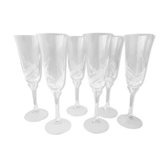 Set de 6 flutes à champagne décor en verre dépoli