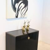 Pierre Vandel Paris Black Lacquered French Cabinet with Shelving Display