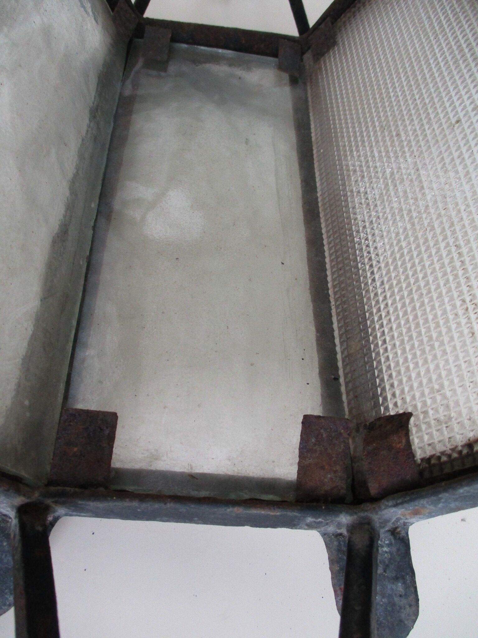 ancient hexagonal wrought iron lantern, decoration lily flowers- 19th century